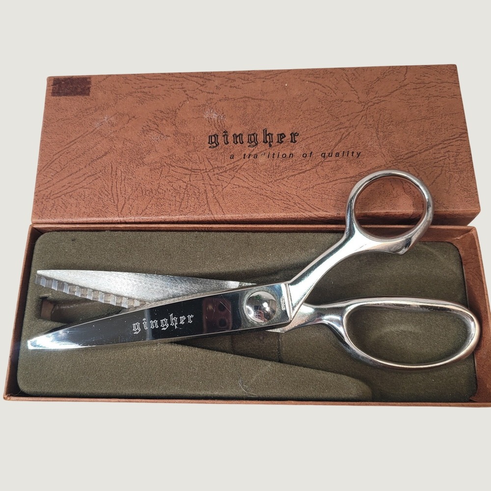 Gingher Pinking Shears Chrome Plated Sewing Scissors with Original Box